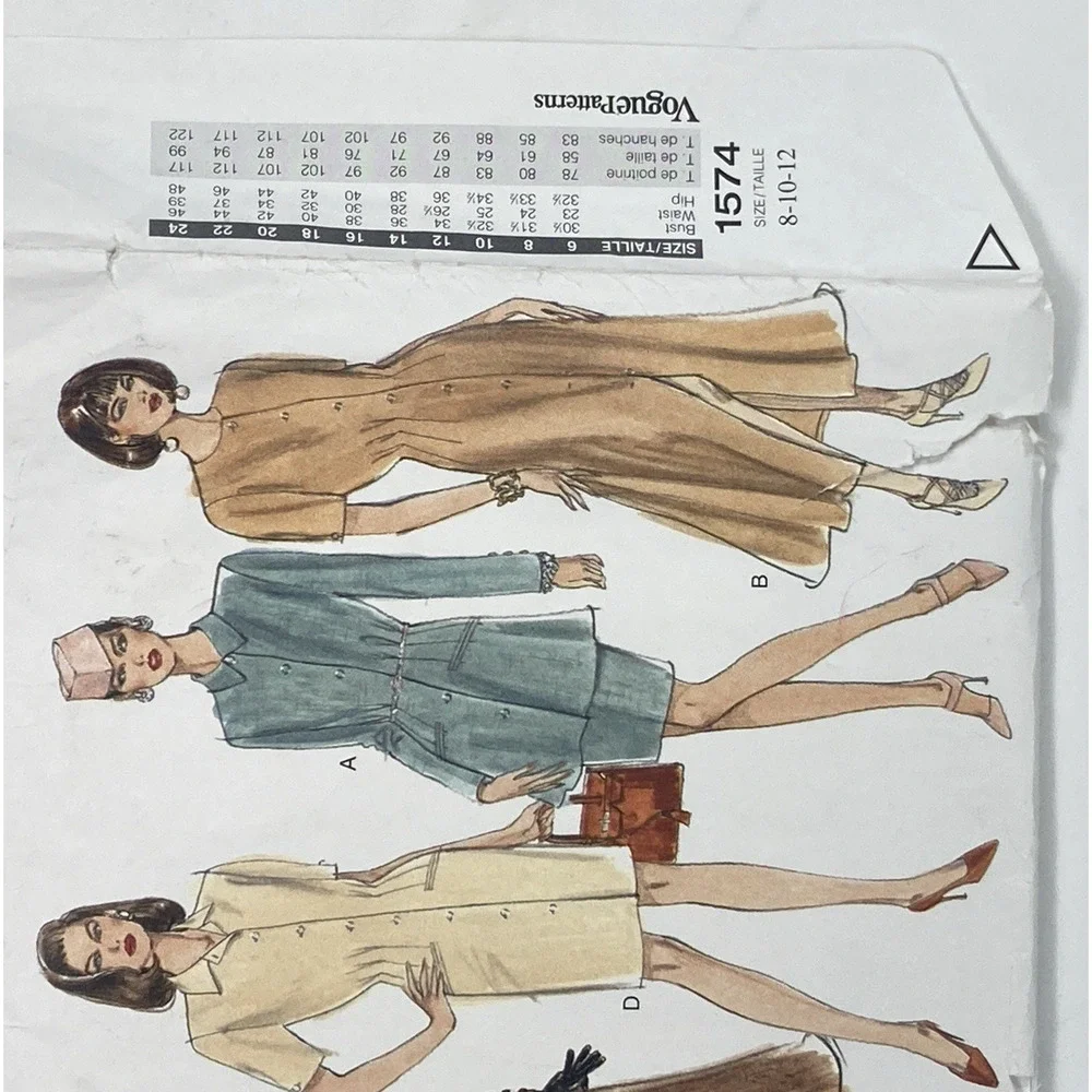 Vogue Basic Design 1574 Button-Front Dress Tunic Skirt Mod 90s Sz 8-10-12 Uncut